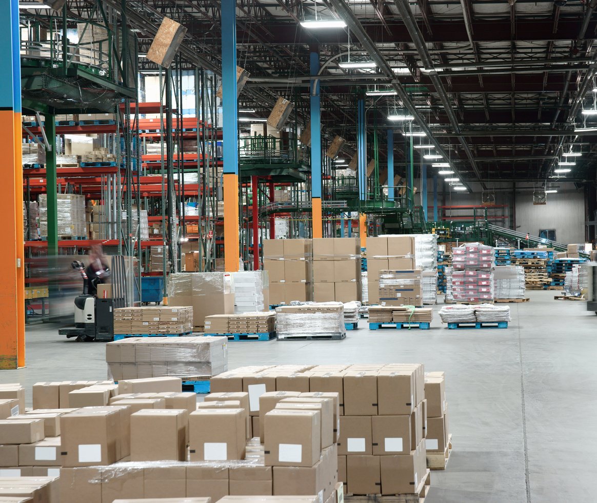 Warehouse distribution center in operation.